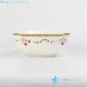 RZHF04-B    Table top gold line rose pattern ceramic bowl