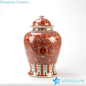 RZIH04      Red and white hand paint floral pattern ceramic ginger jar