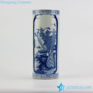 RZJI01     Chinese style blue and white hand paint landscape pattern porcelain rain umbrella stand