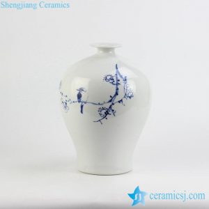 RZJJ01   Bird flower hand paint pattern narrow short neck ceramic flower vase