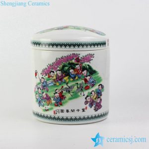 RZJL01-B    Happy children pattern multi color ceramic jar