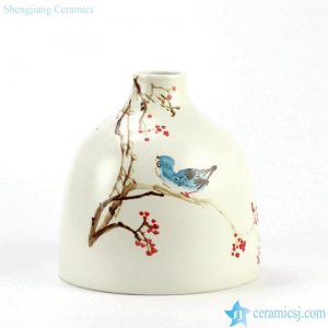 RZJT01  Big volume hand paint bird and branch pattern colorful matte finish vase