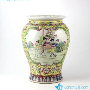 RZJo01        Chinese ancient lady pattern hand paint famille rose ceramic preserve jar