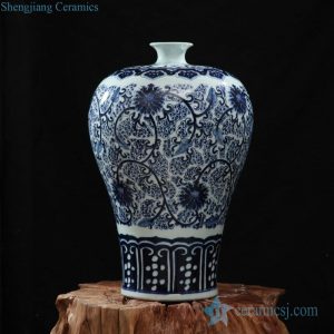 RZFQ09   Round shoulder small neck blue and white art craft porcelain decorative vase