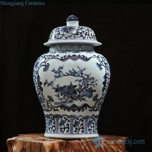 RZFQ13   Under glaze blue bird floral pattern large volume ceramic ginger jar