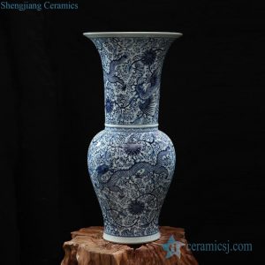 RZFQ14    Chinoiserie hand paint dragon and floral pattern ceramic centerpiece vase