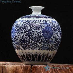 RZFQ15   Blue and white narrow short neck vintage hand paint china flower vase for online sale