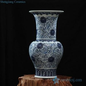 RZFQ18    Blue and white hand paint flower pattern big mouth ceramic vase cheap