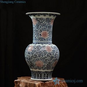 RZFQ19   Trumpet wide open neck shape blue and red floral porcelain vase