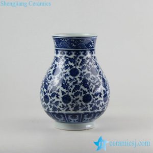 RZFU08-C72-26    Blue and white floral mark round belly ceramic wide open top vase