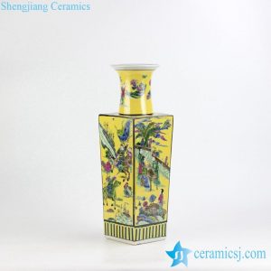 RZJH03         Famille rose yellow color ancient Chinese life pattern dimetric ceramic vase for online shopping
