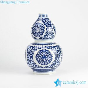 RZJQ02      Blue and white calabash shape floral porcelain vase for online sale
