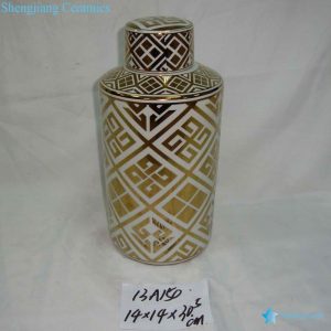 RZKA13A150      Golden gilded straight tube shape ceramic tin jar