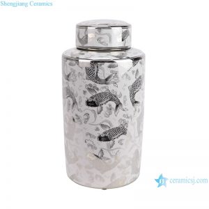 RZKA161260   Silver Fish pattern Japan style crockery cookie candy jar Tea Canister