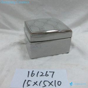 RZKA161267    Silver curvy line pattern square ceramic ink box
