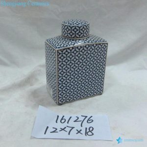 RZKA161276    Blue and white geometric pattern square ceramic jar