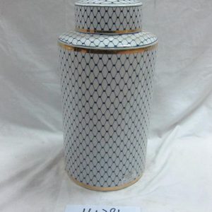 RZKA161281       Blue and white grid pattern wholesale Jingdezhen China made gold line gilded ceramic jar