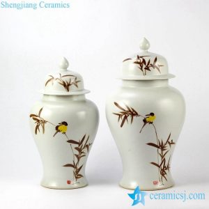 RYKB144     Serenity white background handcrafted bird branch pattern porcelain couple jar