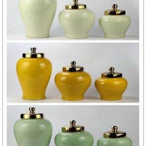 RYKB146-a/f/h    Gold lid glossy surface solid color set of three modern decorative household porcelain jar