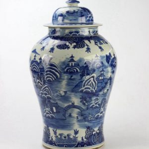 RYLU90-B      Hot sale under glaze blue high temperature fired handcrafted water town pattern porcelain ginger jar