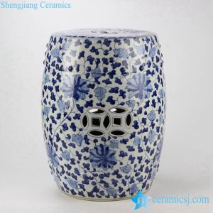 RYRJ10      Flower and branch pattern hand painting cobalt and white ceramic end table stool