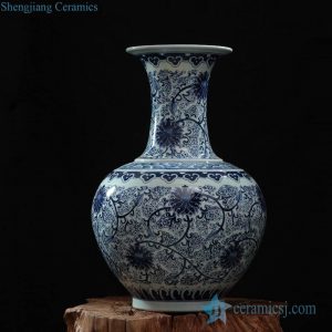 RZFQ03-A    Blue and white interior design decorative round belly wide top ceramic vase