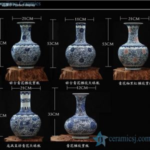 RZFQ03    Bulk Chinese blue and white round belly hand paint ceramic floral vase