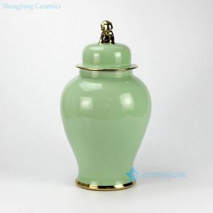RYKB115-D   Made in China turquoise ground glaze gold line and knob porcelain vase jar