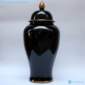 RYKB140-D   Large demension shinny black surface gold pleated ceramic jar