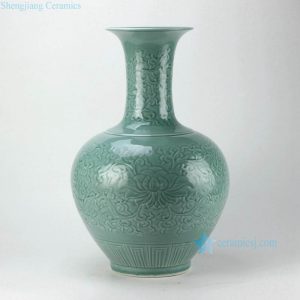 RYMA100 Under glaze carved lotus and inter lock branch pattern green ceramic flower vase