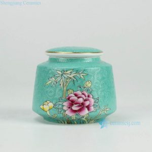RYMY19-B    Splendid peony flower manual needle painting ceramic sundry jar with gold rim