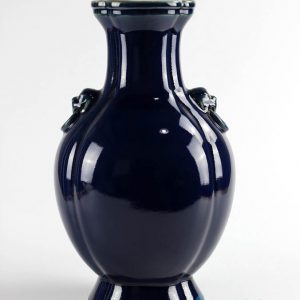 RYUU12    manufacture on line sale dark blue ceramic flower vase with lion head ring