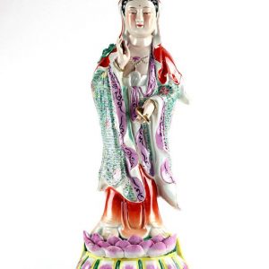 RYXZ16    Standing on lotus throne colored ceramic Avalokiteshvara figurine