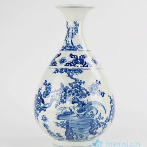 RZJp02      Classic Asian blue and white bird and flower hand painted  porcelain sping bottle