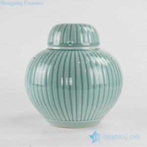 DS89-RYMA101     China furnishing carved stripe design celadon glaze plain color small green ceramic jar