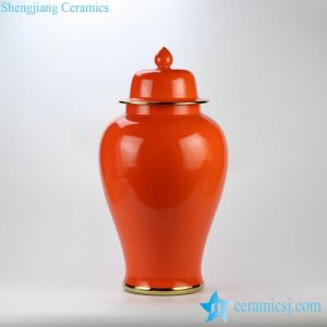 RYKB112-M      Clementine orange color golden line  glided ceramic temple jar for online sale