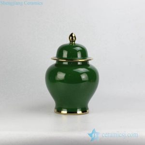 RYKB131-M     Jade color collectible value ceramic cookie jar with gold line