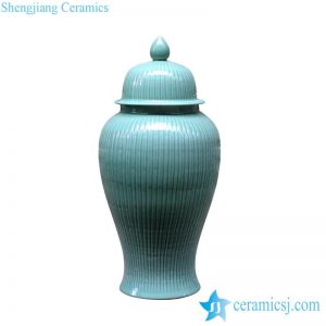 RYKB140-C    Bamboo design stripe carved celadon ceramic large temple jar