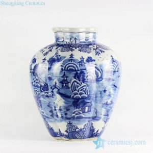 RYLU100    Exquisite melon ridge design blue and white ancient China landscape pattern ceramic vase