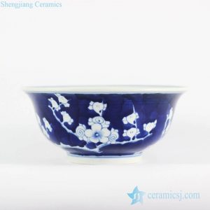 RYLU107-A     Dark blue color background large size cherry blossom pattern Jingdezhen artisan made ceramic art bowl