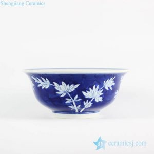 RYLU107-B   Hand paint bamboo pattern interior design blue and white big ceramic bowl