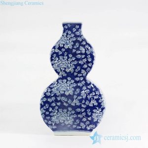 RYLU108-B  Flourishing flower pattern hand drawn double gourd shape ceramic vase