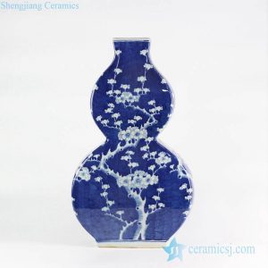 RYLU108     Flat double gourd shape creative free hand scketch cherry blossom pattern European ornament porcelain vase