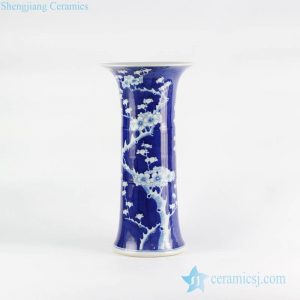 RYLU114    Mushroom shape blue and white cherry blossom hand drawing pattern ceramic artificial flower vase
