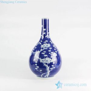 RYLU119    Big water drop shape plum blossom pattern blue and white  bud porcelain vase in bulk to sell