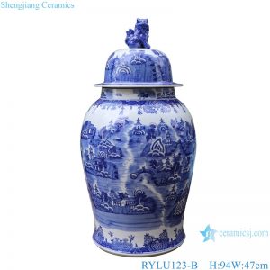 RYLU123     Blue and white lover collection landscape pattern and foo dog lid design tall delft ceramic ginger jar
