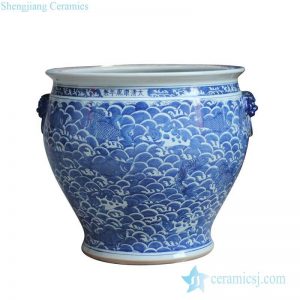RYLU124-A       Antique copy reproduction Qing Dynasty  Kangxi emperor period large ceramic fish bowl pot