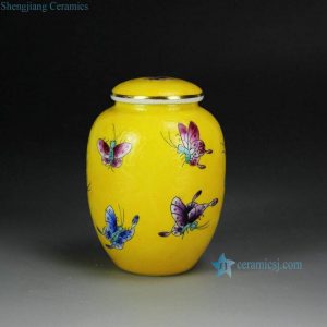 RYMY23    Needle painting famille rose colorful butterfly small ceramic tea caddy for internet sale
