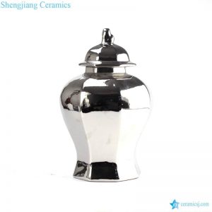 RYNQ166-B    Silver mirror finish Jingdezhen artisan made ceramic  home decor jar