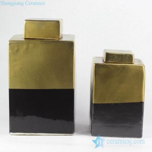 RYNQ201-B    Contrast color style black and gold square pair pottery jar